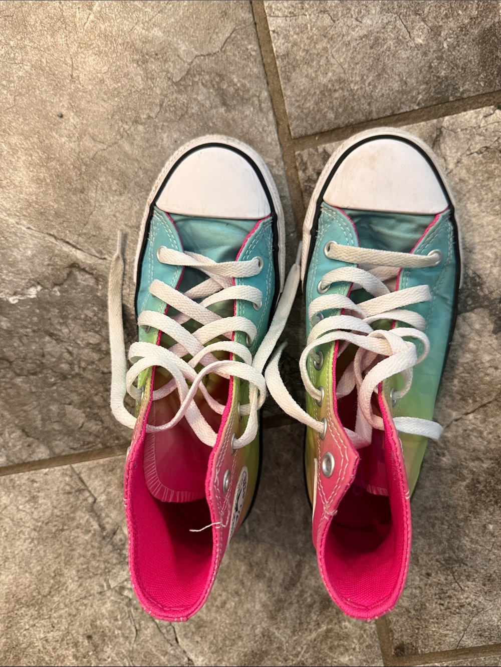 Neon Rainbow converse high tops. Little girls size 2.5